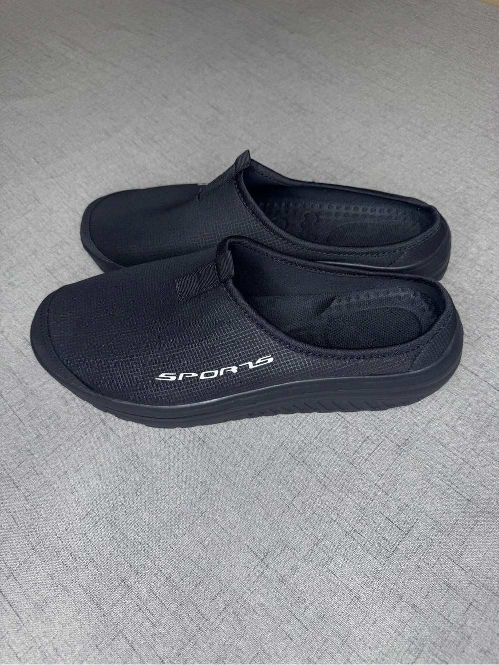 Mens Black Walking Slip On Shoes Sneakers Open Back Size 9 New